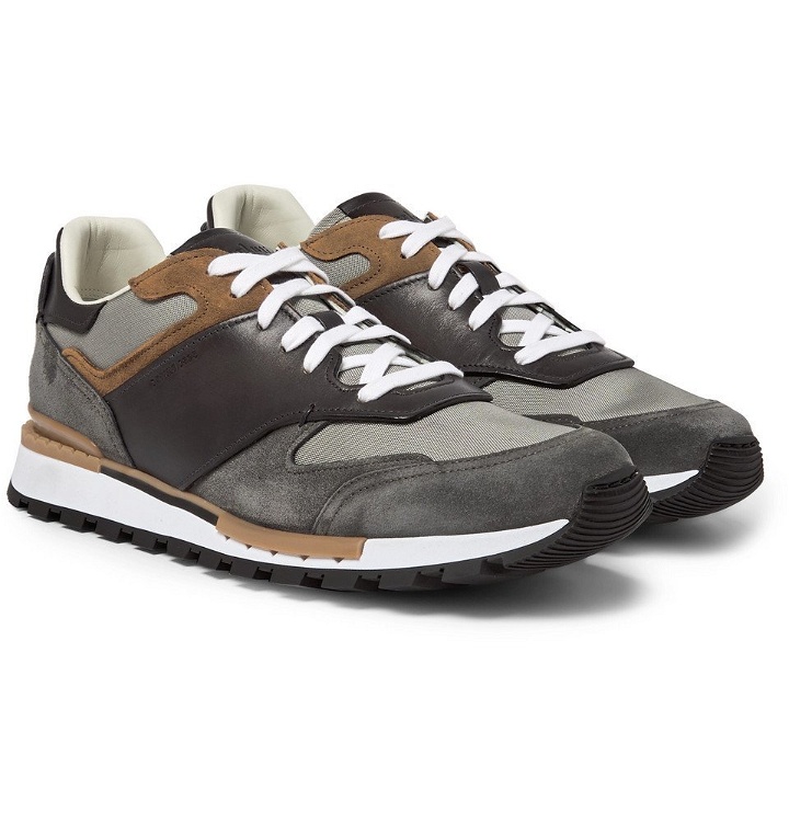 Photo: Berluti - Run Track Leather, Suede and Mesh Sneakers - Men - Gray