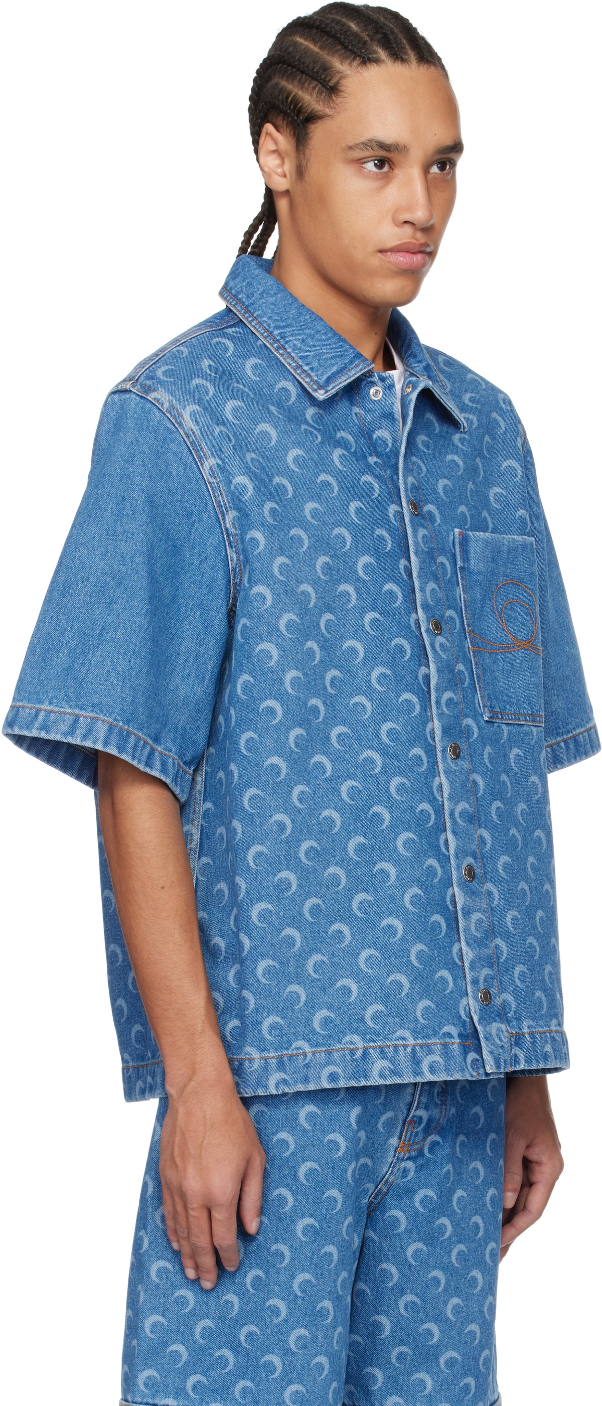 Marine Serre Blue Moon Laser Workwear Denim Shirt