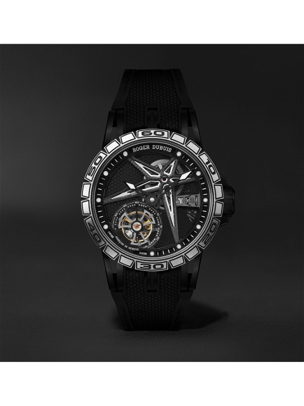 Photo: ROGER DUBUIS - Excalibur Spider Flying Tourbillon Limited Edition Hand-Wound Skeleton 39mm Titanium and Rubber Watch, Ref. No. RDDBEX0815 - Black