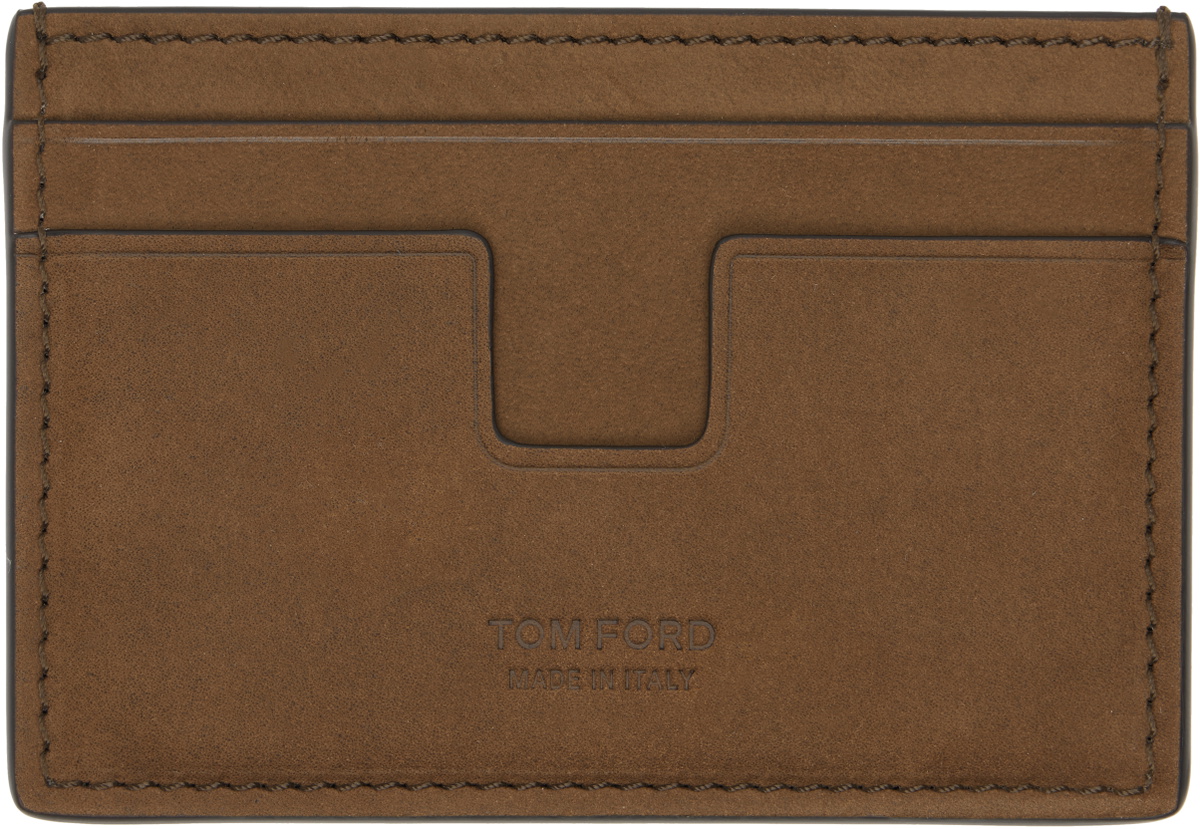 TOM FORD Brown Nubuck 'T Line' Classic Card Holder TOM FORD