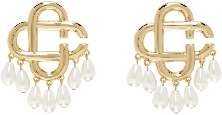 Photo: Casablanca Gold & White Pearl Drop Logo Earrings