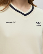 Adidas Wmns Sporty & Rich V Neck Crew White - Womens - Sweatshirts
