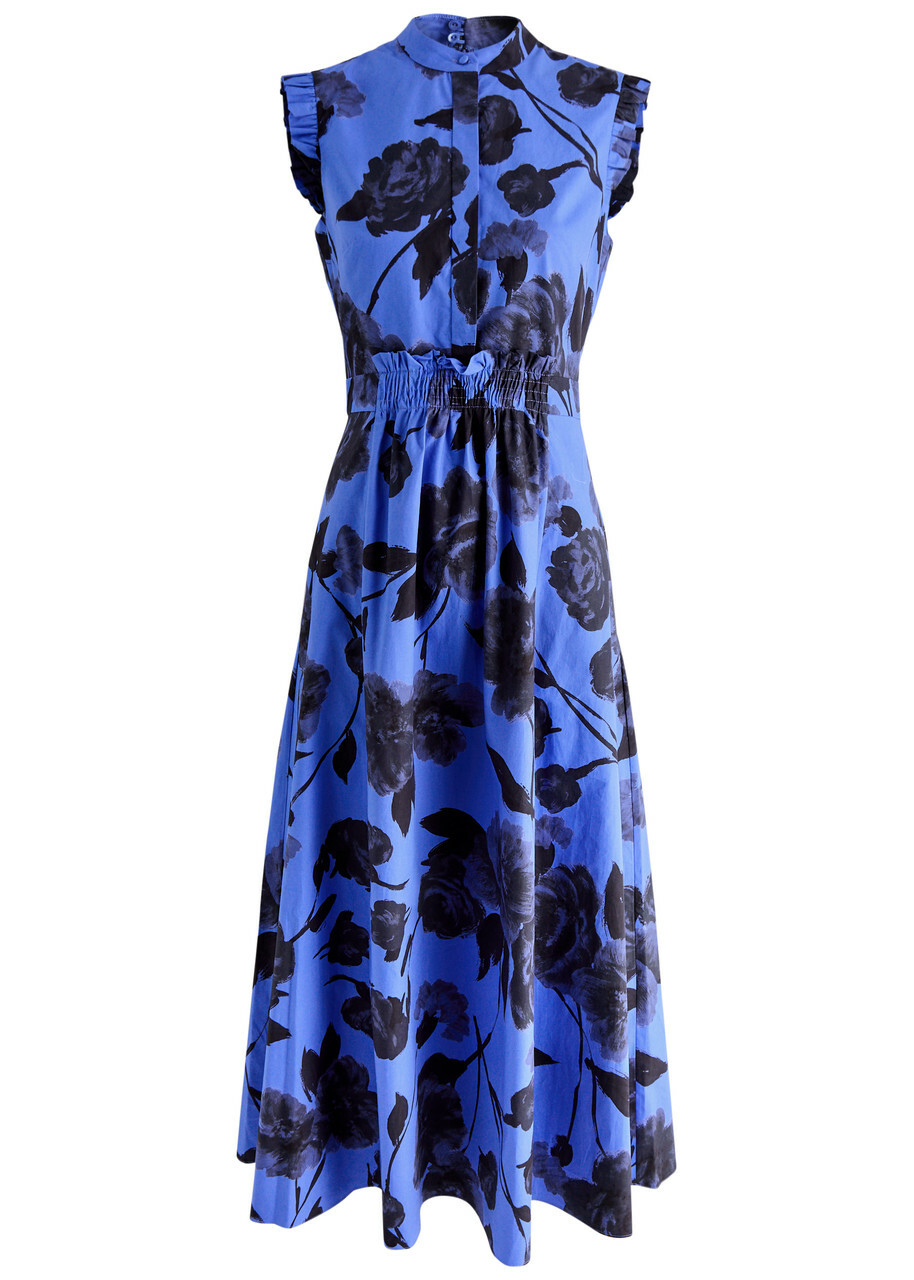 strapless open back dress Farm Rio Watercolor Floral Blue Maxi Dress, Watercolor Floral Blue / L