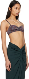 Dries Van Noten Gray & Burgundy Viscose Silk Bra