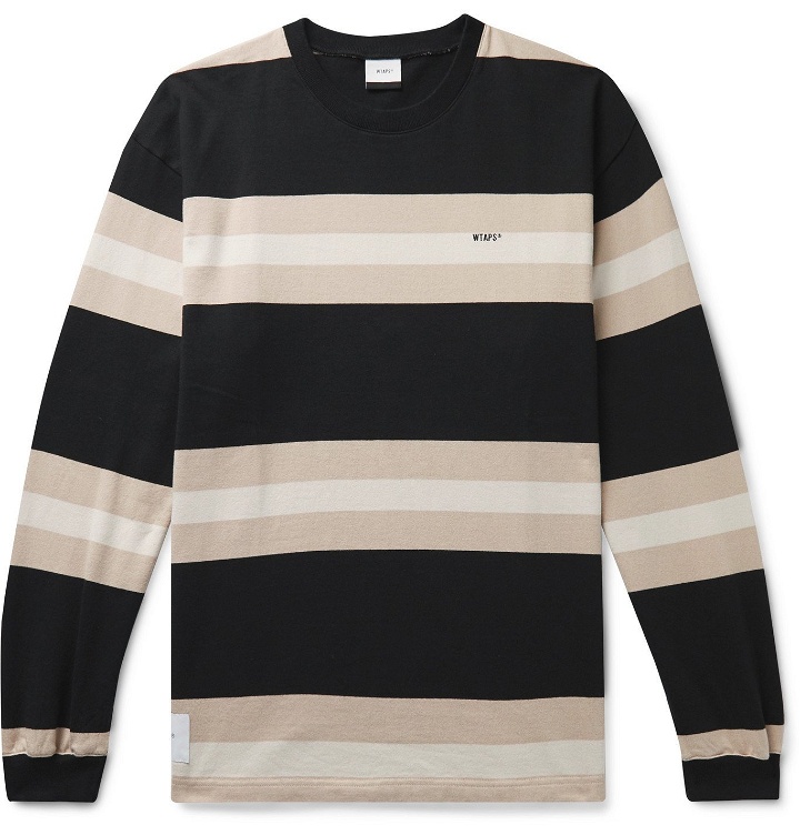 Photo: WTAPS - Vatos Logo-Embroidered Striped Cotton-Jersey T-Shirt - Black