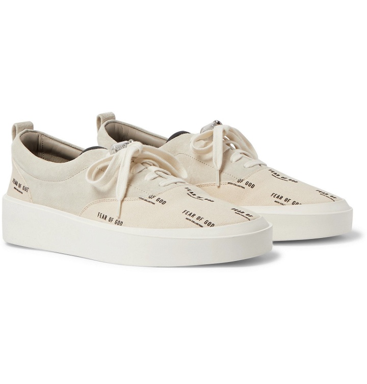 Photo: Fear of God - 101 Leather-Trimmed Suede and Logo-Print Canvas Sneakers - Neutrals
