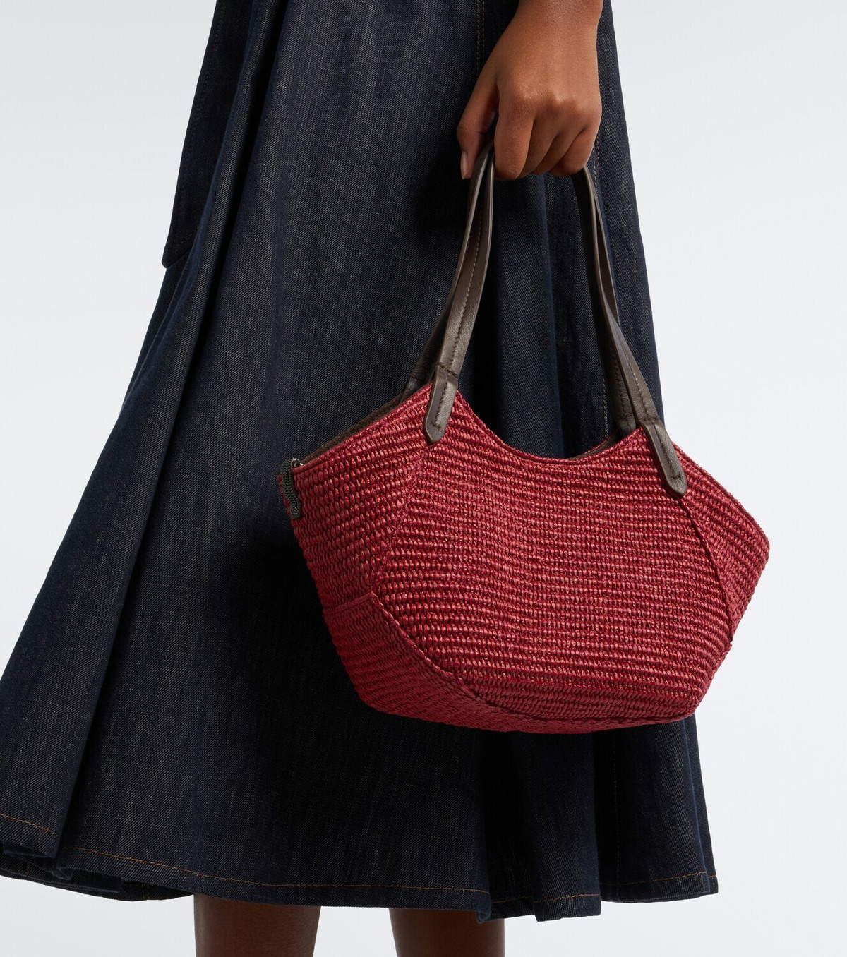 Brunello Cucinelli Monili leather-trimmed raffia-effect tote bag