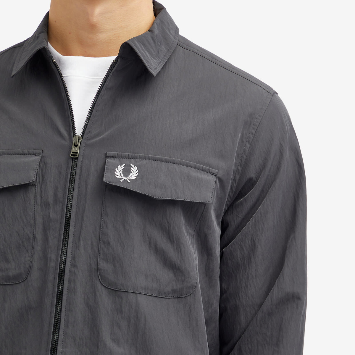 Fred Perry Men's Zip Overshirt in Anchor Grey Fred Perry