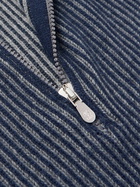 Brunello Cucinelli - Striped Ribbed Cashmere Half-Zip Sweater - Blue