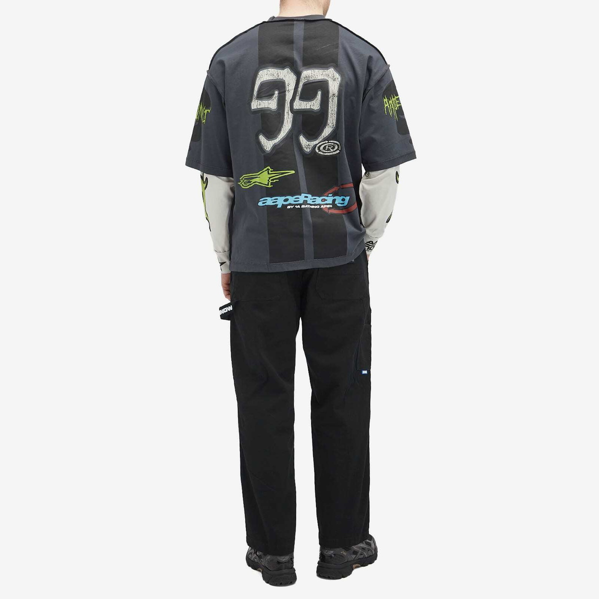 Men's AAPE AOP Racing Long Sleeve T-Shirt in Dark Grey
