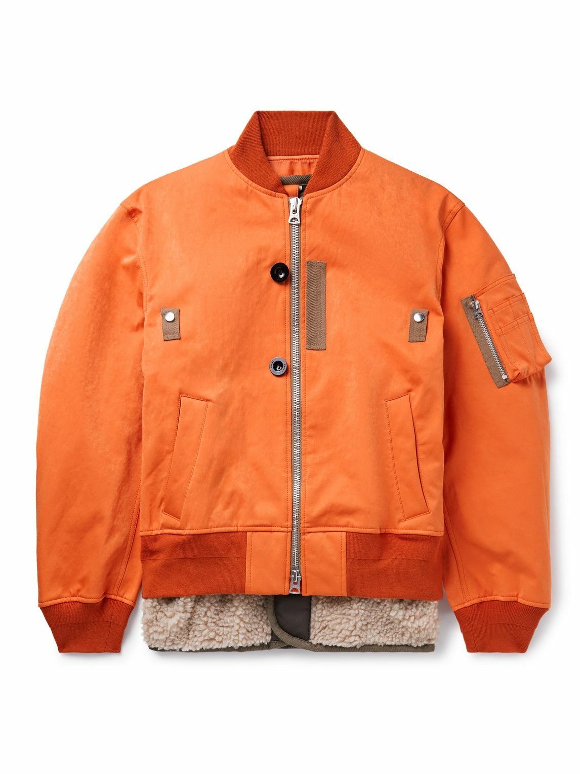 Photo: Sacai - Oversized Fleece-Trimmed Brushed-Shell Bomber Jacket - Orange