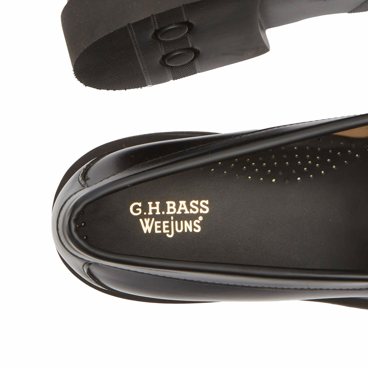 Bass Weejuns Men's Larson Step Loafer in Black/White Leather