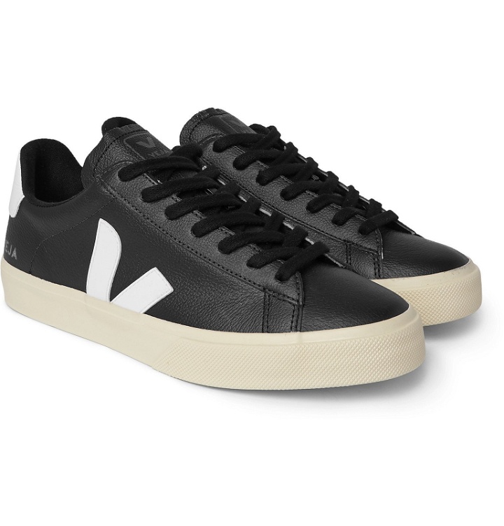 Photo: Veja - Campo Rubber-Trimmed Full-Grain Leather Sneakers - Black