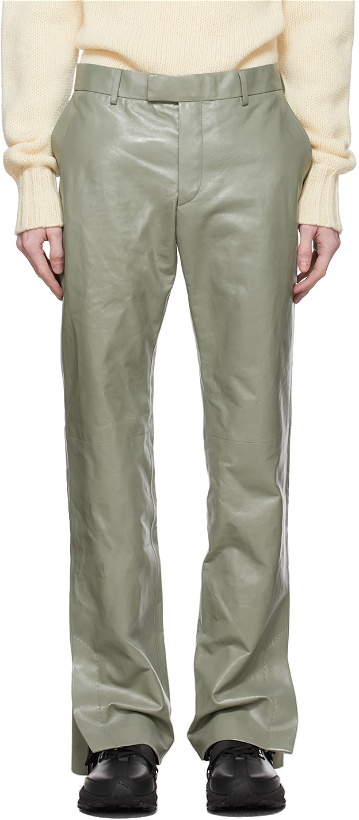 Photo: Dunhill Green Leather Zip Trousers
