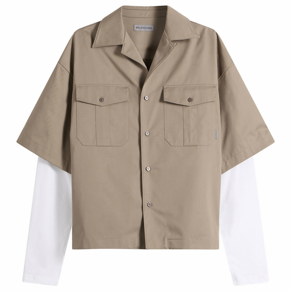 Balenciaga Men's Double Layer Bowling Shirt in Beige