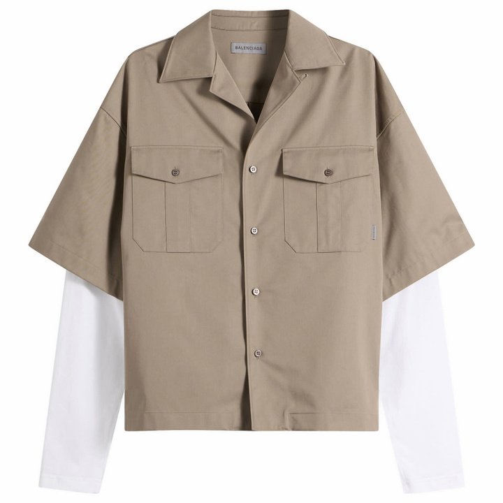 Photo: Balenciaga Men's Double Layer Bowling Shirt in Beige