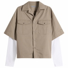 Balenciaga Men's Double Layer Bowling Shirt in Beige