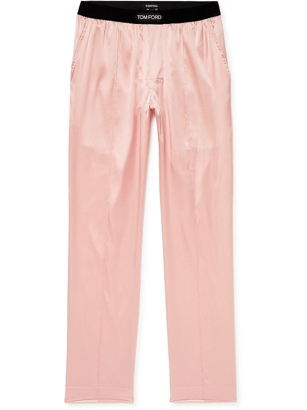 Photo: TOM FORD - Velvet-Trimmed Stretch-Silk Satin Pyjama Trousers - Pink