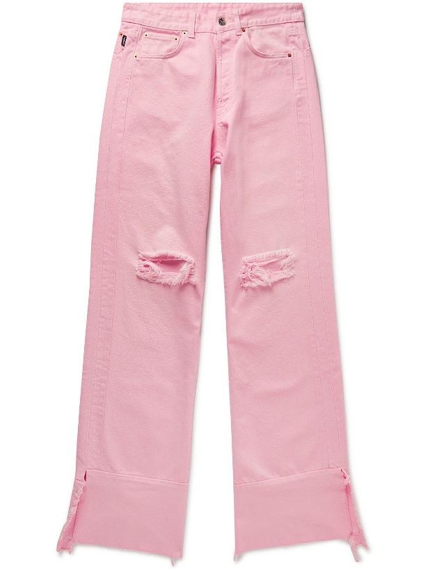 Photo: VETEMENTS - Flared Distressed Jeans - Pink