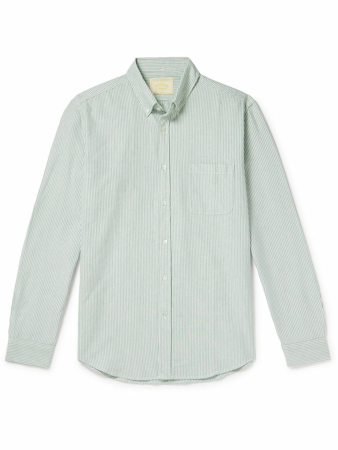 Photo: Portuguese Flannel - Belavista Button-Down Collar Striped Cotton Oxford Shirt - Green