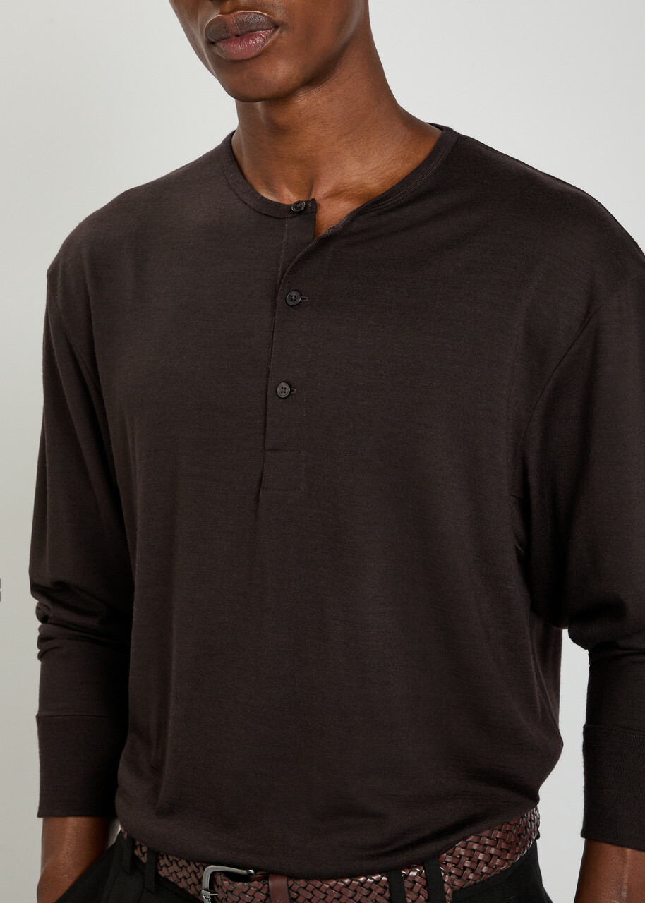 Studio Nicholson Wool-jersey Henley T-shirt Purple Dark