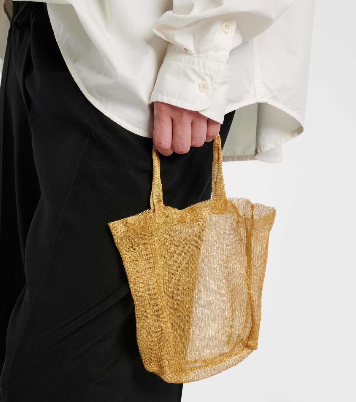 トートバッグ THE ROW MINI TOTE BAG IMOGEN IN GOLD-PLATED BRASS Imogen Mini Tote Bag Silver in Steel – The Row