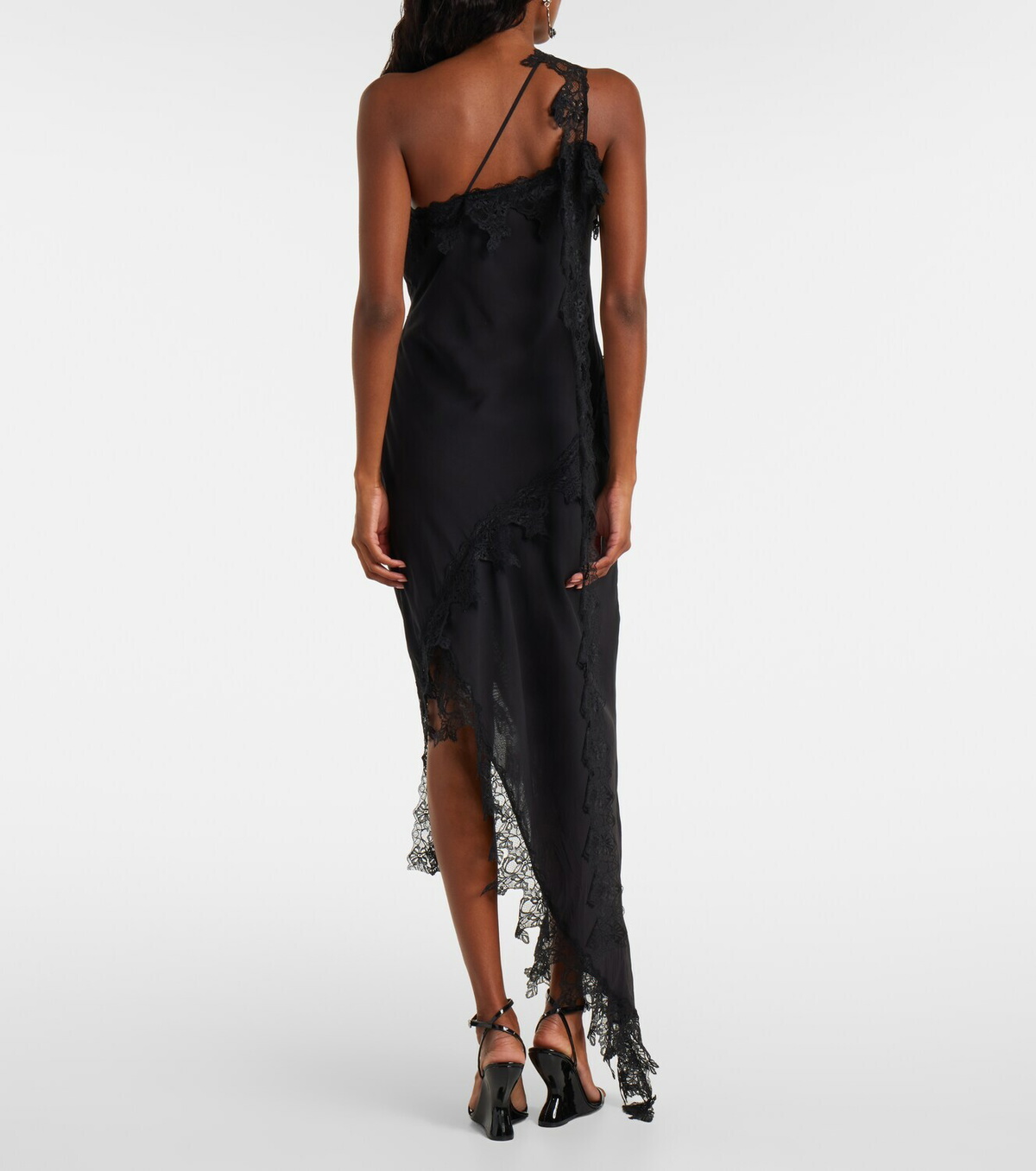 Blumarine Asymmetric lace-trimmed midi dress