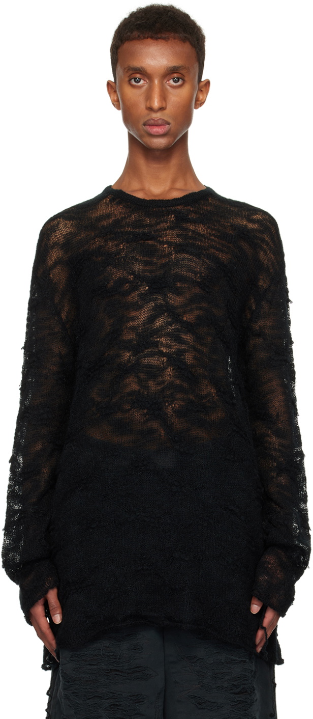 トップス Maison Margiela knit black MM6 Maison Margiela Black Open Knit Sweater MM6 Maison Margiela