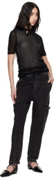Y's Black 8oz Bleached Denim Tapered Jeans