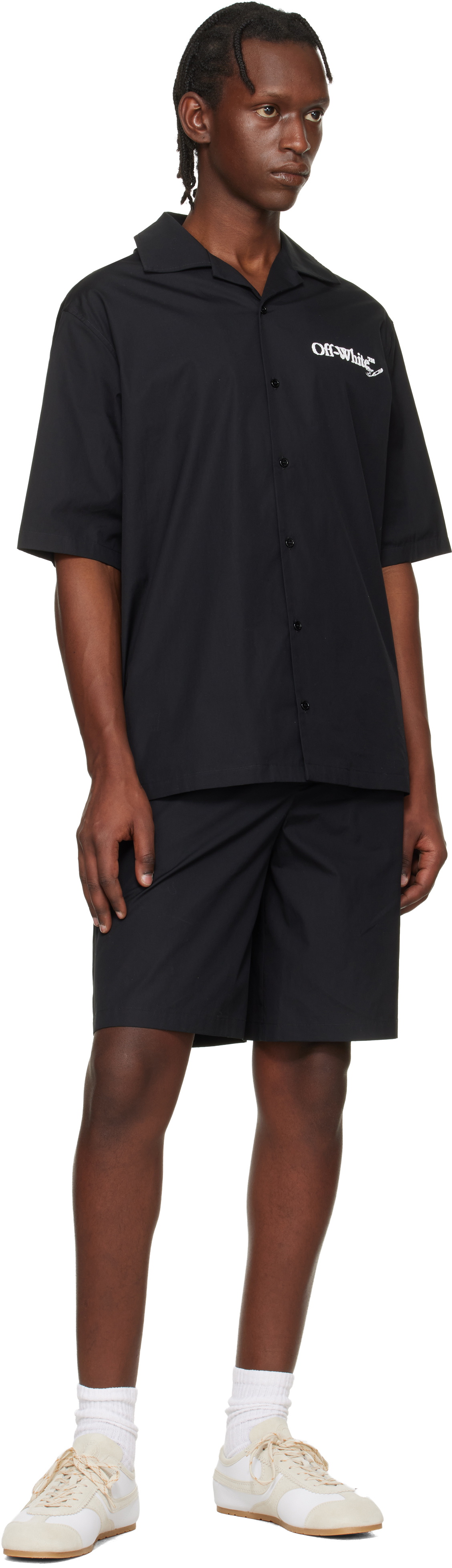 Off-White Black Tape Logo Poplin Bowling Shorts