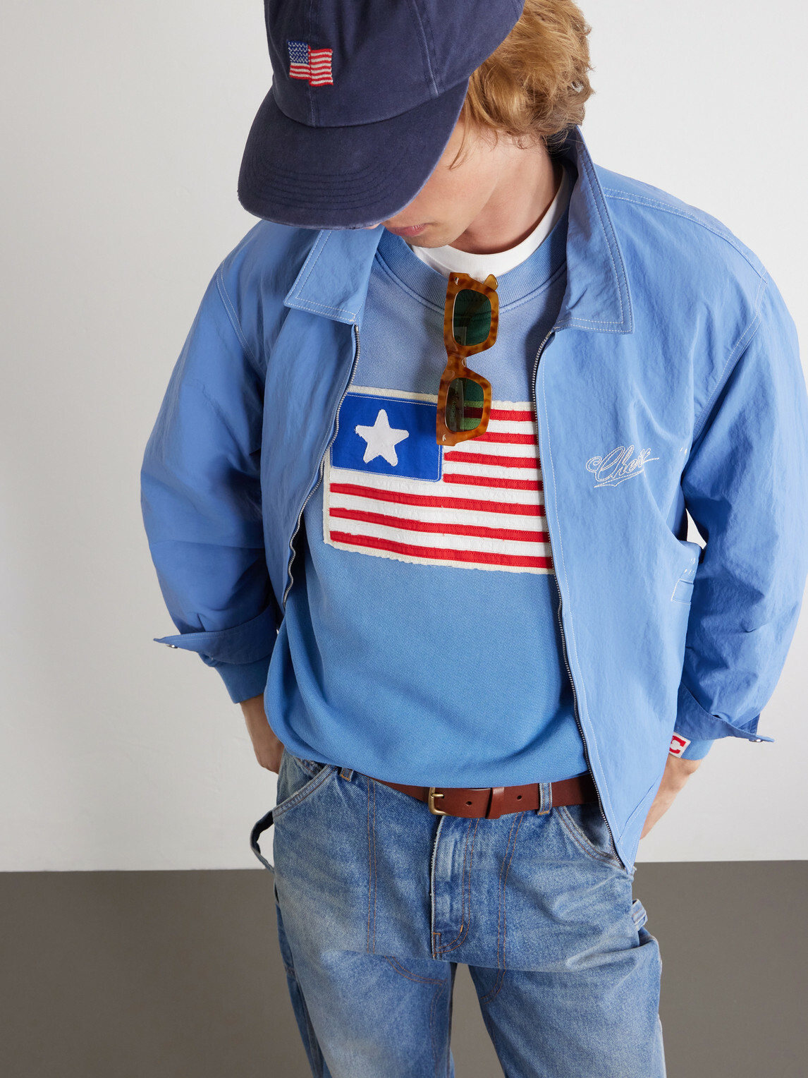Cherry Los Angeles - Embroidered Cotton-Jersey Sweater - Blue