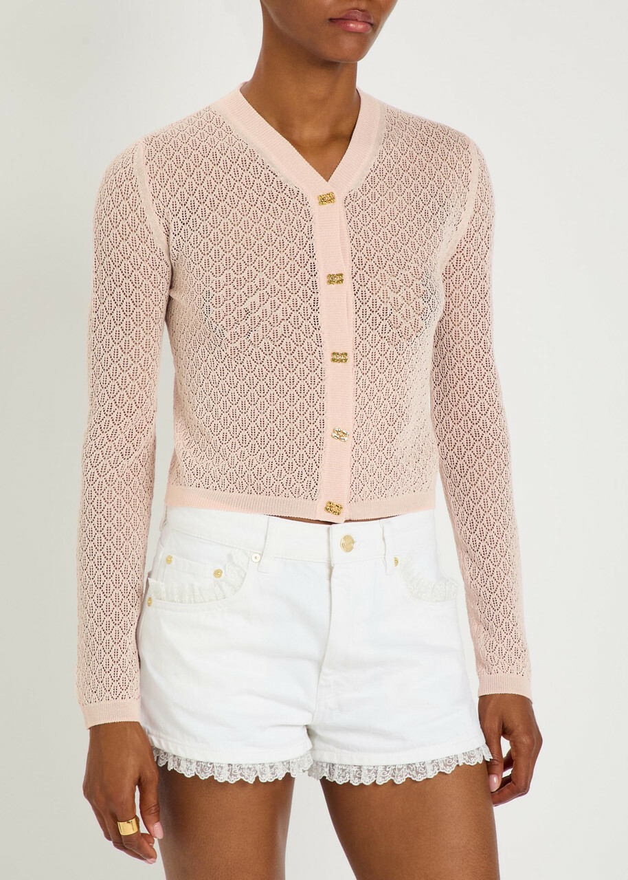 Ganni Pointelle Knit Cardigan Light Pink