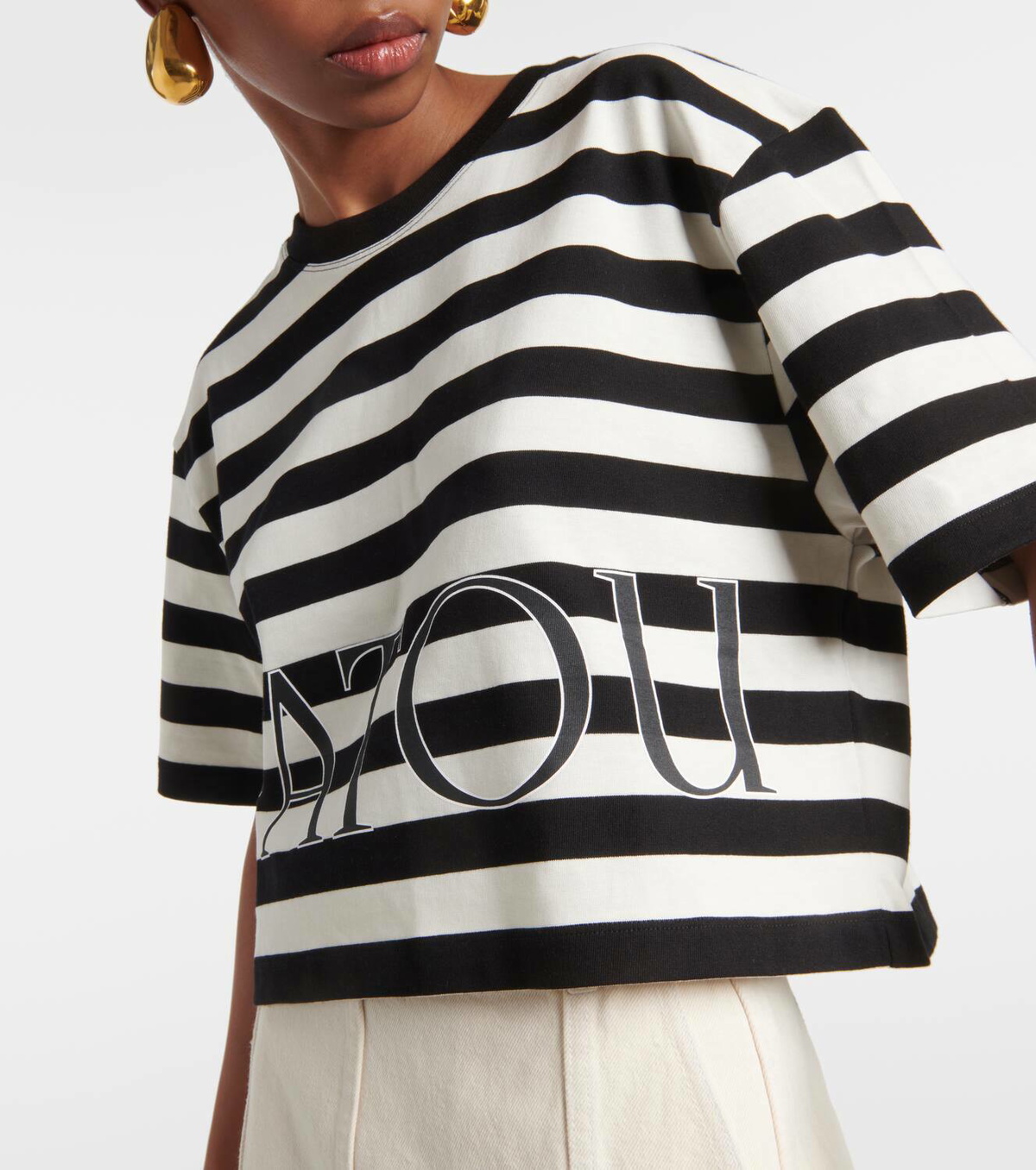 Patou Striped cropped cotton jersey T-shirt