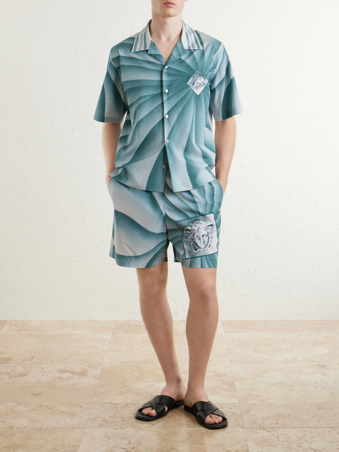 Versace - Camp-Collar Cotton-Poplin Shirt - Blue