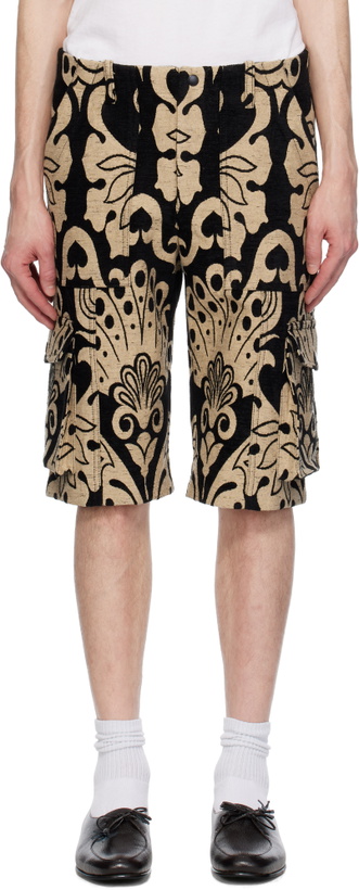 Photo: Anna Sui Black & Beige Beardsley Tapestry Cargo Shorts