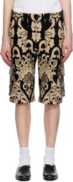 Anna Sui Black & Beige Beardsley Tapestry Cargo Shorts