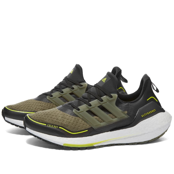 Photo: Adidas Men's Ultraboost 21 C.RDY Sneakers in Black/Olive/Yellow