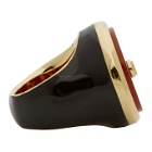 Lanvin Red and Gold Enamel Agathe Signet Ring