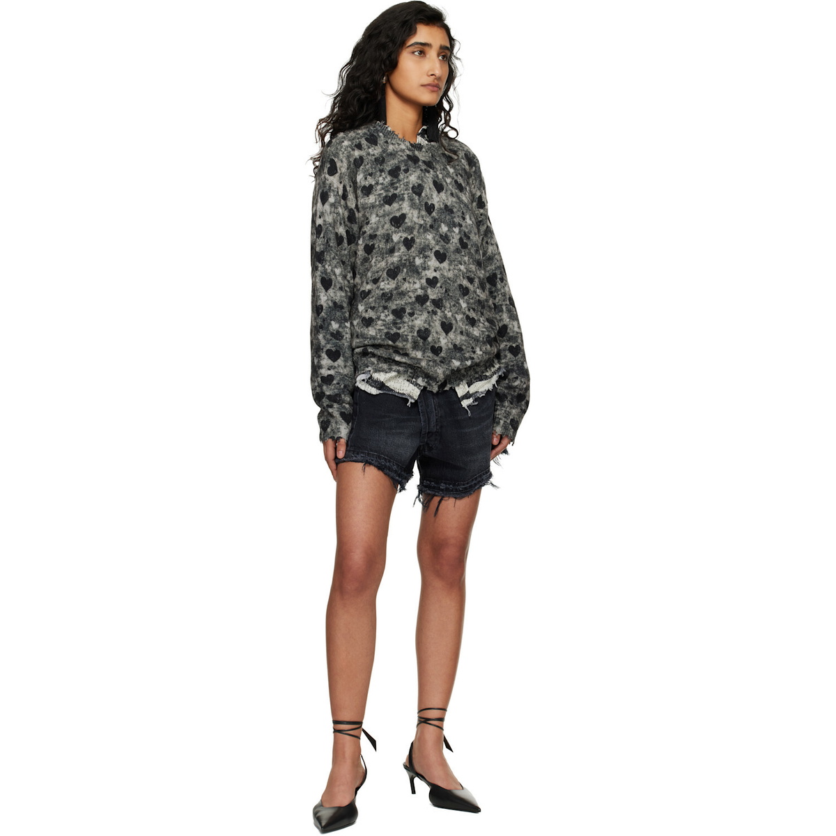 R13 Gray Printed Boyfriend Sweater