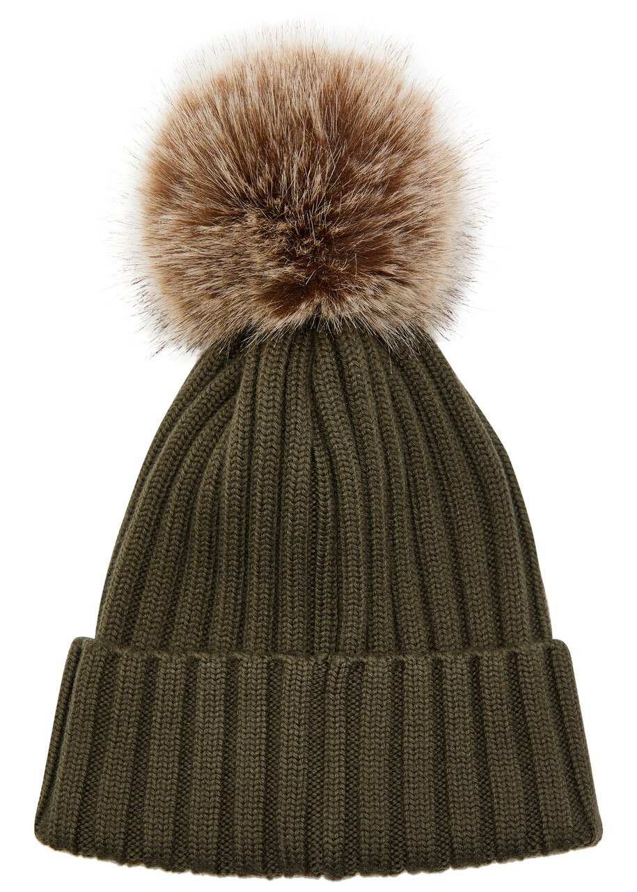 Moncler Ribbed Wool Bobble hat - Khaki - One Size