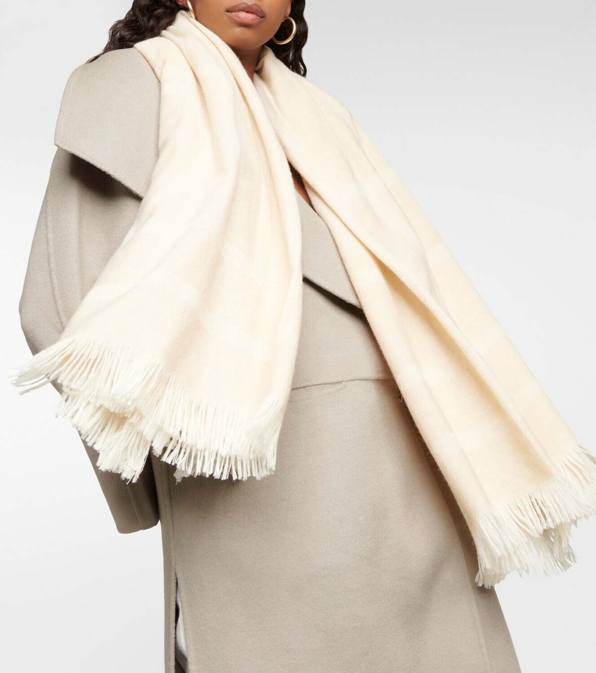 FF SCARF 180 CM IN MEDIUM BROWN MONOGRAM WOOL AND CASHMERE 411831