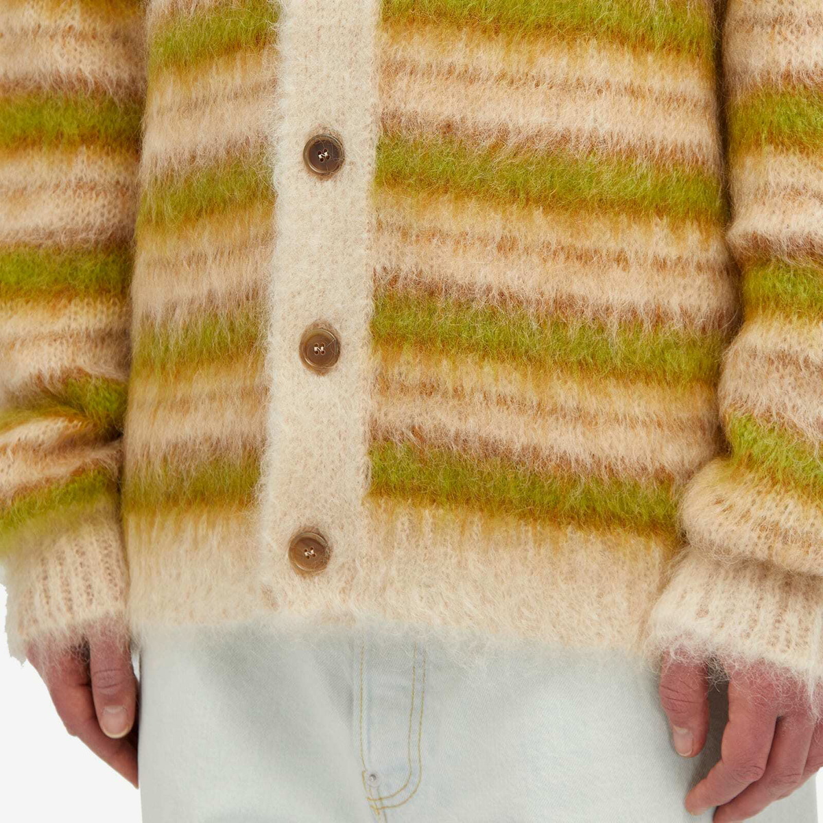 Marni Men's Mohair Stripe Knit Cardigan in Light Camel