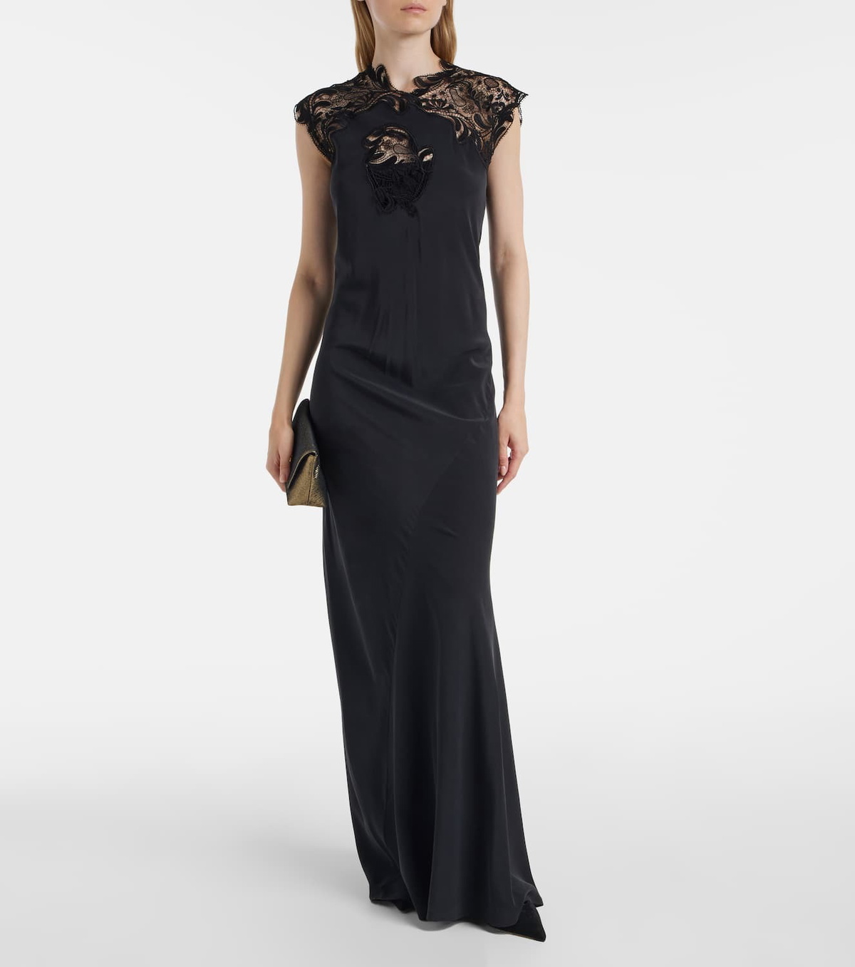 Ferragamo Lace-trimmed silk gown
