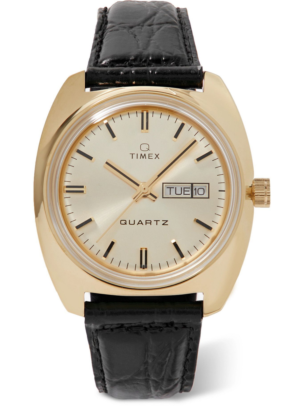 Brand New Q Timex Reissue Gold-Tone Watch | White Dial & Day/Date | Box Timex Q 1972 Time Machine Reissue 39mm Steel Brown Dial main image 3