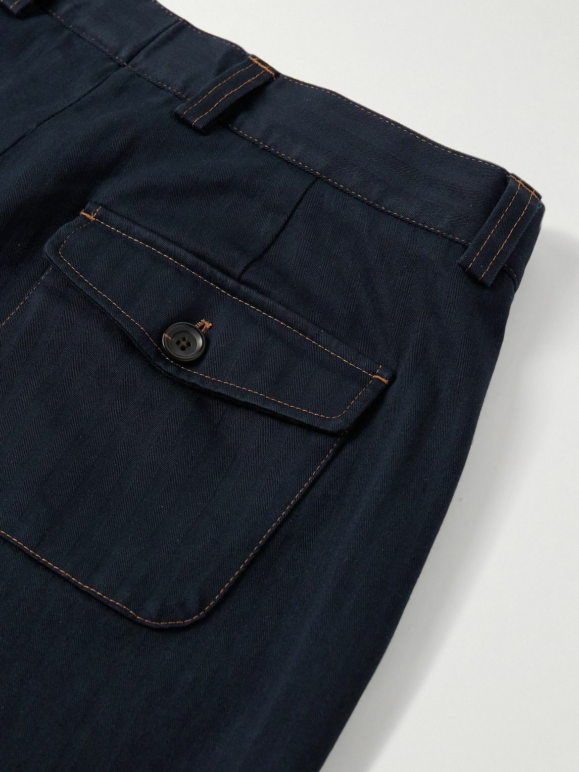 Oliver Spencer - Orsman Straight-Leg Pleated Herringbone Cotton-Blend Trousers - Blue