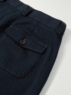 Oliver Spencer - Orsman Straight-Leg Pleated Herringbone Cotton-Blend Trousers - Blue