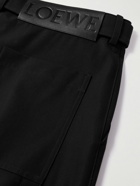 Loewe - Wide-Leg Leather-Trimmed Pleated Wool-Twill Trousers - Black