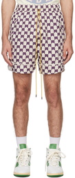 Rhude Off-White & Purple Check Shorts