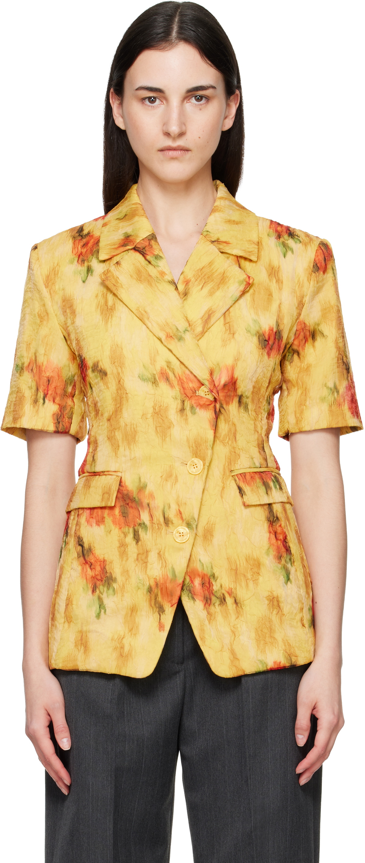 GANNI Yellow Shibori Organza Blazer