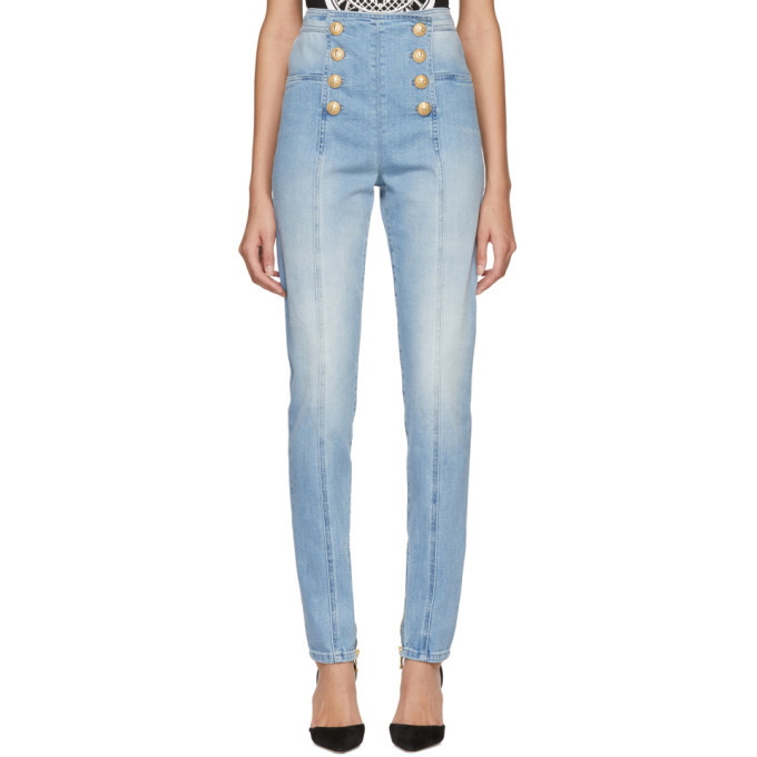 Forældet Bløde fødder Byblomst Balmain Blue Eight-Button Skinny Jeans Balmain